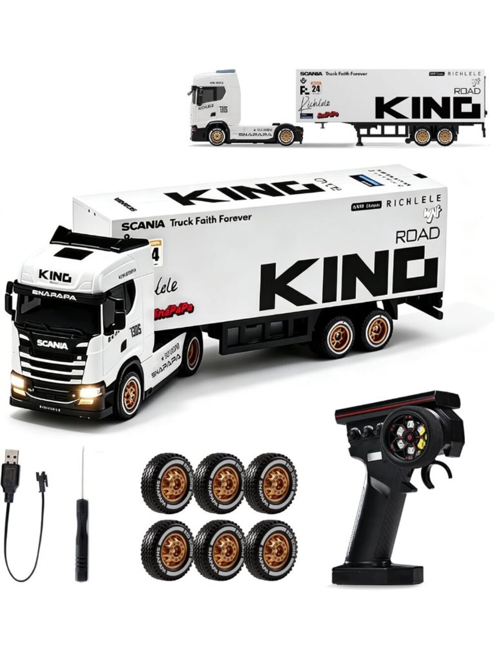 1/64 Scale RC Drift Semi Truck & Trailer - 4WD Remote Control Car for Kids 4